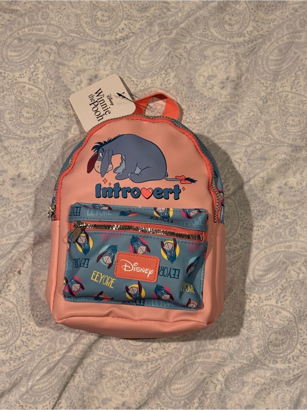 Disney Winnie the Pooh Pink and Blue Eeyore 
 Backpack with Introvert Graphic